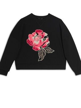 Ted Baker London Black Sweatshirt with Pink Floral Embroidery